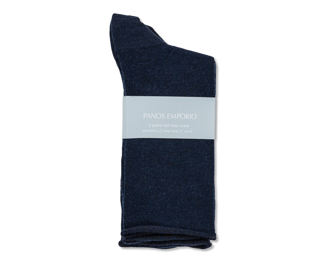 2pk Jorann Wool Sock Roll Top Navy One Size 