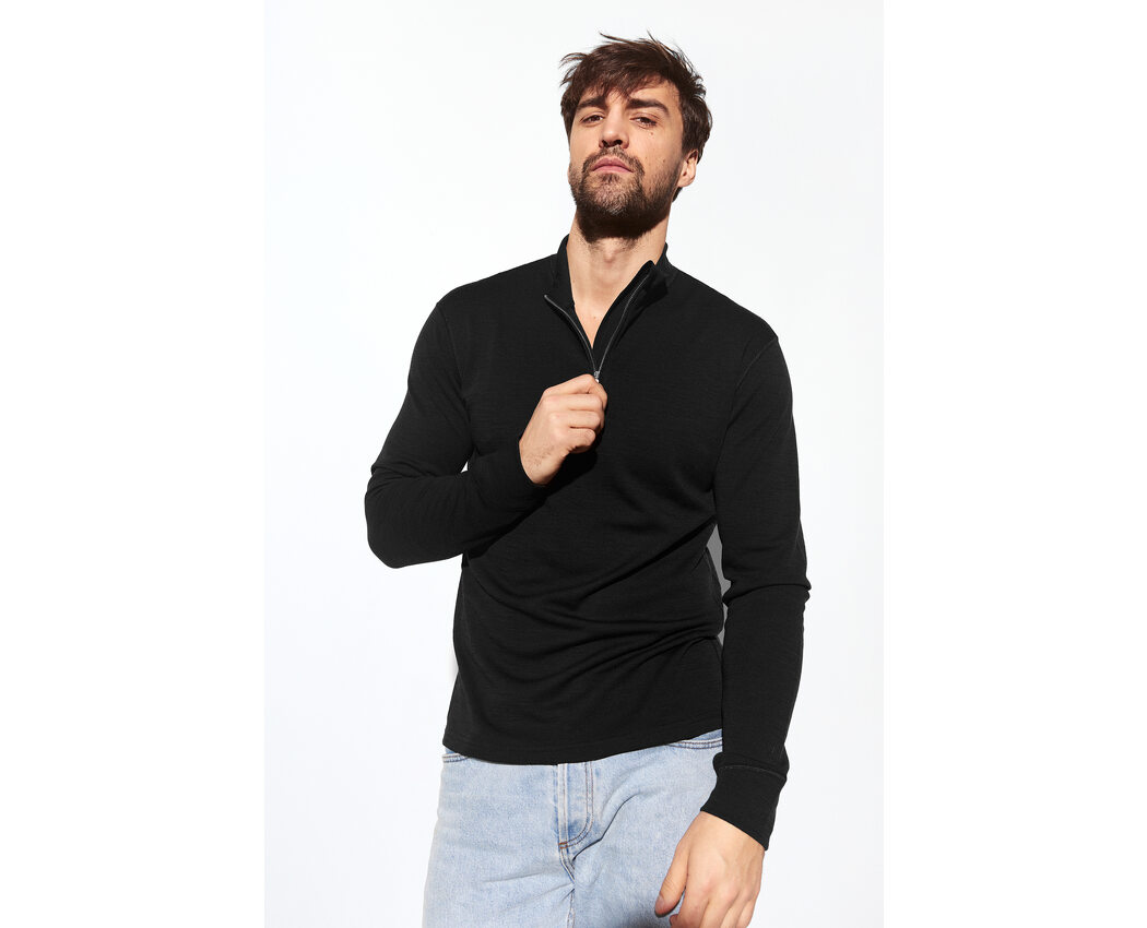 Wool/Bamboo Half Zip Sweater Black Medium 
